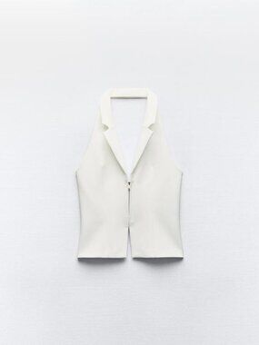 ZARA WHITE OPEN BACK HALTER TOP SZ SM